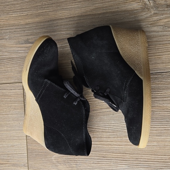J. Crew Factory Black Suede Lace Up Wedge Booties - Picture 6 of 8